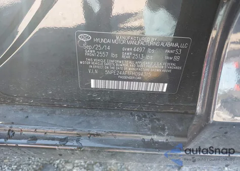 2015 Hyundai Sonata Se from USA, damaged, VIN 5NPE24AF1FH094315